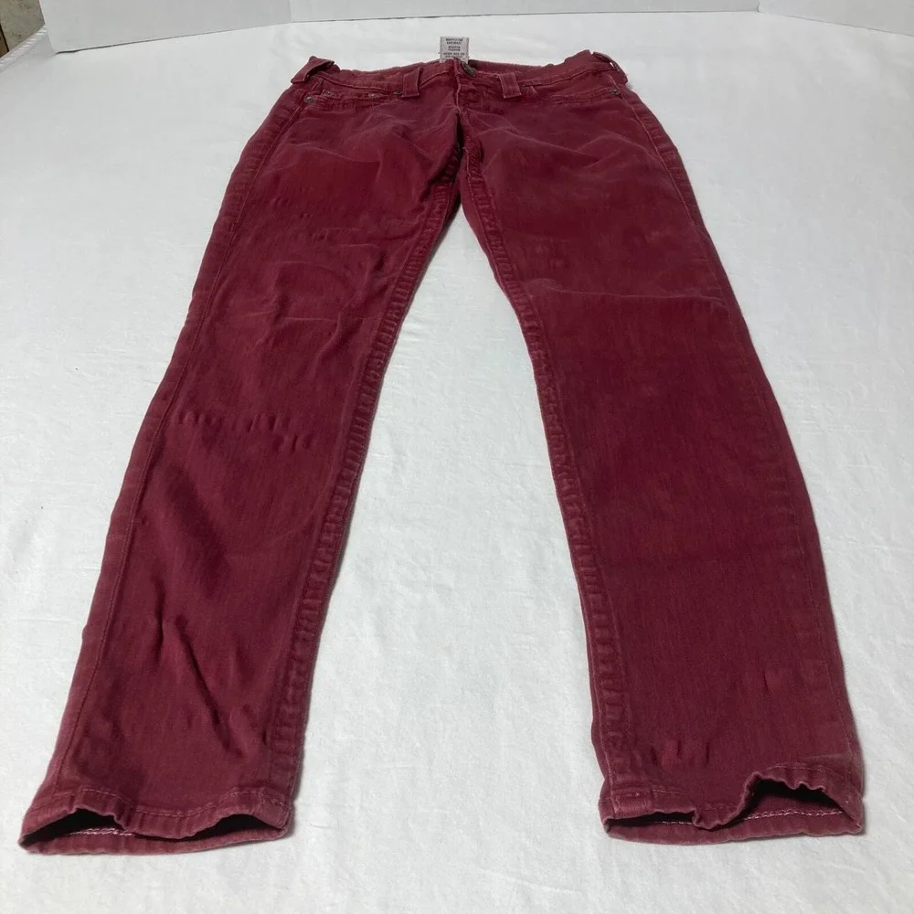 True‎ Religion Jeans Women 28X31 Denim Skinny Maroon Slim Low Rise Made in USA
